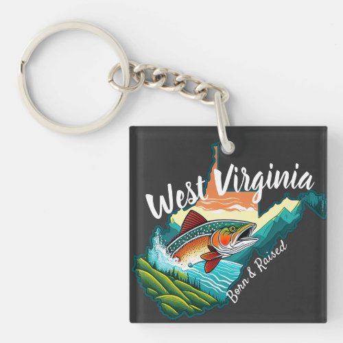 West Virginia Mountain State Reel Fishing Sports  Keychain