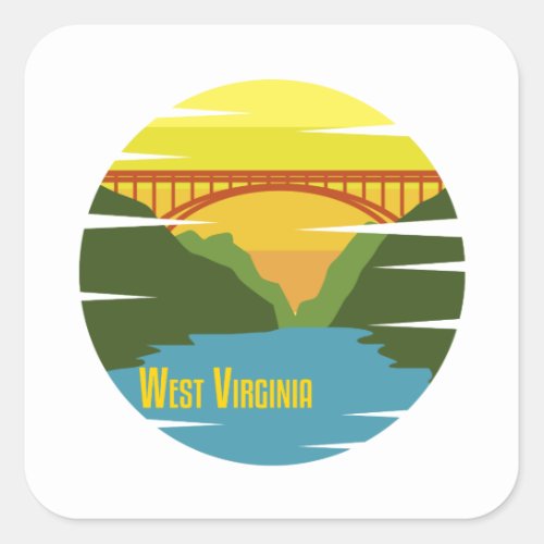 West Virginia New River Gorge Retro WV Travel Gift Square Sticker