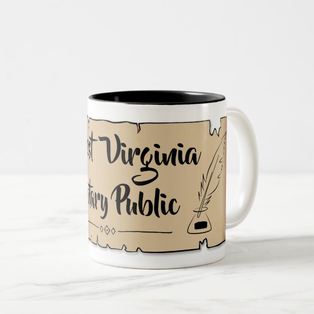 West Virginia Notary Public Scroll Feather Quill Two-Tone Coffee Mug (Front Right)