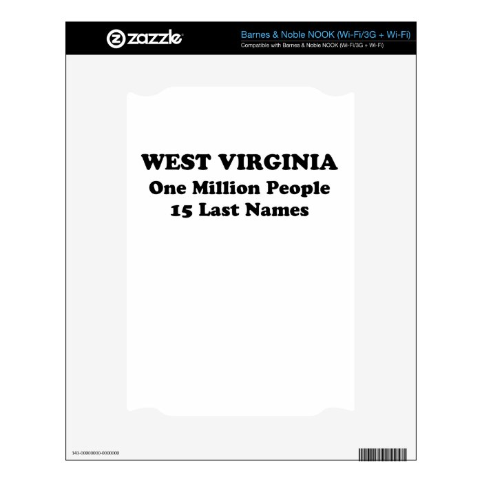 West Virginia one million people 15 last names Decal For NOOK