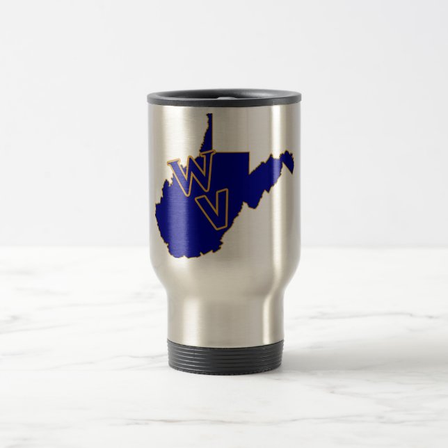 West Virginia Pride Blue and Gold Travel Mug (Center)