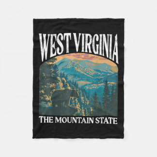 West Virginia Retro Bear Mountain Graphic Fleece Blanket