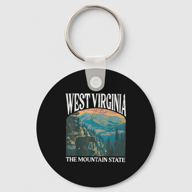 West Virginia Retro Bear Mountain Graphic  Keychain (Front)