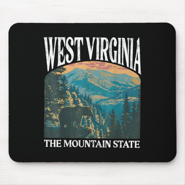 West Virginia Retro Bear Mountain Graphic  Mouse Pad (Front)