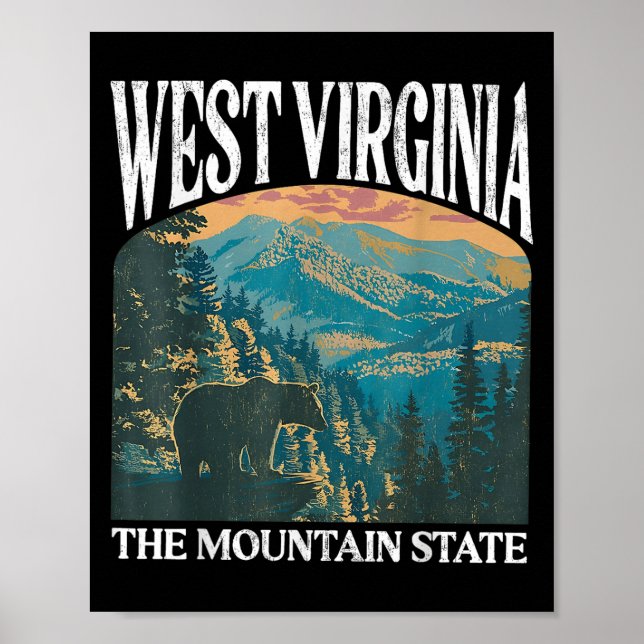 West Virginia Retro Bear Mountain Graphic  Poster (Front)