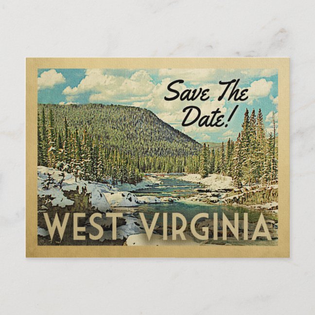 West Virginia Save The Date Postcards – Snowy Mountain Vintage Announcement
