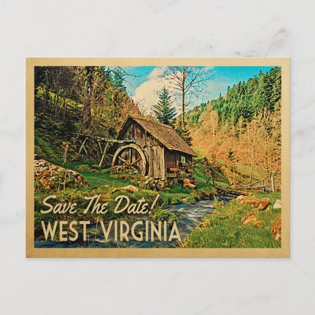 West Virginia Save The Date Rustic Cabin Mill Wood Announcement Postcard (Front)
