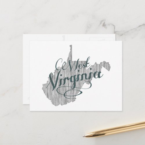 West Virginia Shaped Vintage Gray Typography Name Postcard