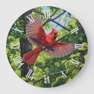 West Virginia State Bird Northern Cardinal Large Clock