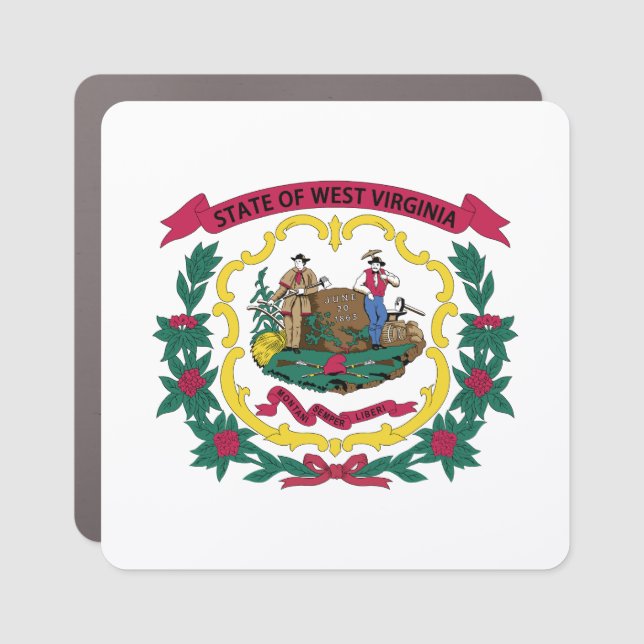 West Virginia State Flag Car Magnet (Front)