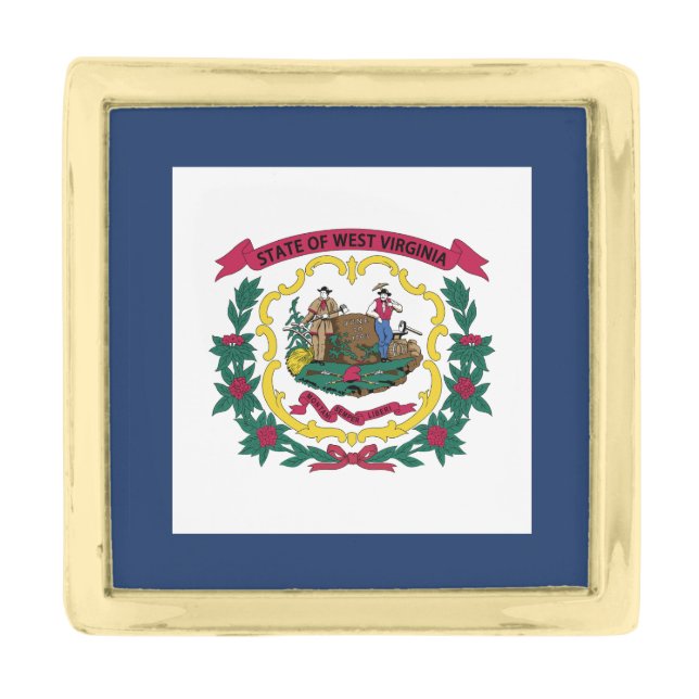 West Virginia State Flag Gold Finish Lapel Pin (Front)