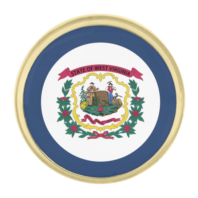 West Virginia State Flag Gold Finish Lapel Pin (Front)