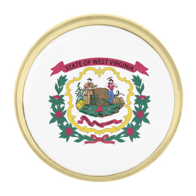 West Virginia State Flag Gold Finish Lapel Pin (Front)