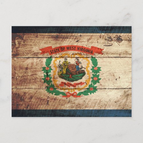 West Virginia State Flag on Old Wood Grain Postcard
