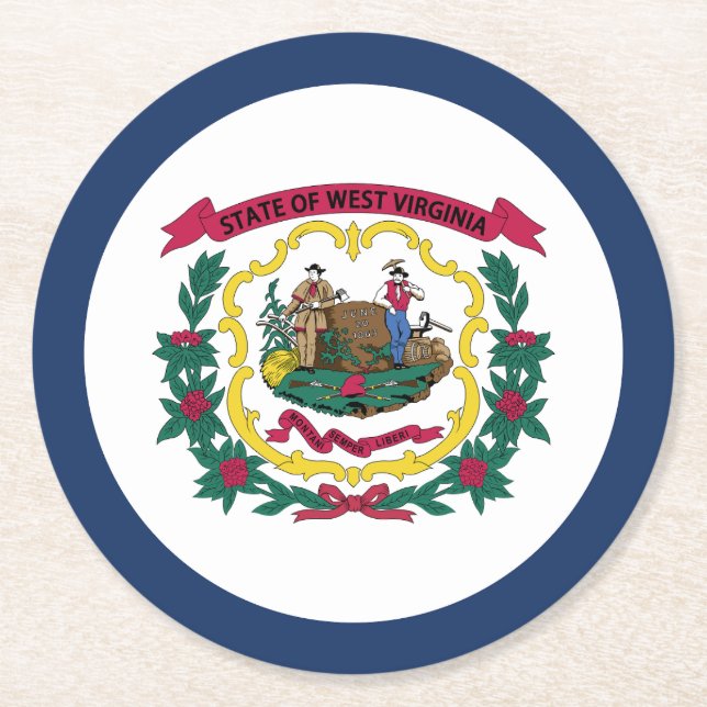 West Virginia State Flag Round Paper Coaster (Front)