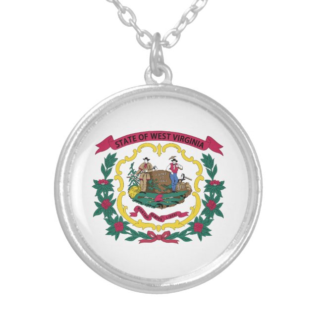 West Virginia State Flag Silver Plated Necklace (Front)