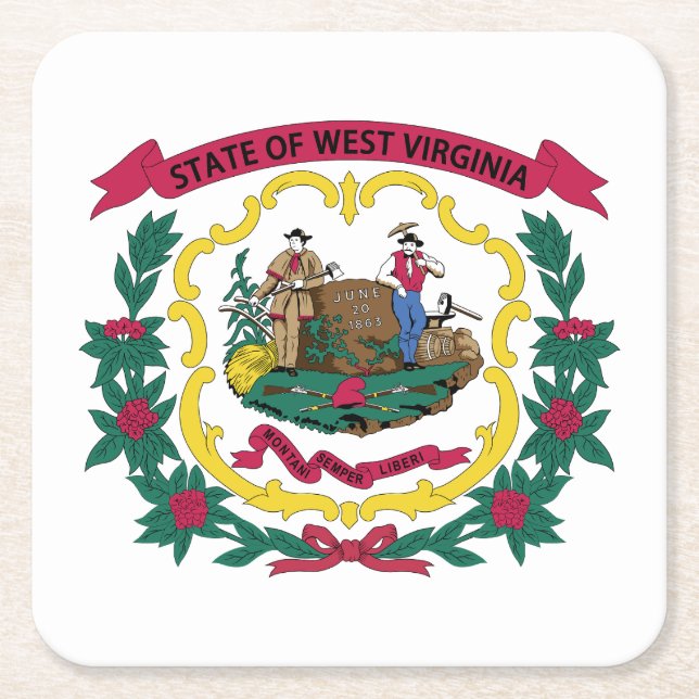 West Virginia State Flag Square Paper Coaster (Front)