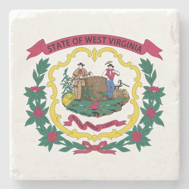 West Virginia State Flag Stone Coaster (Front)