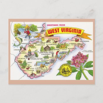 West Virginia State Map Postcard by normagolden at Zazzle