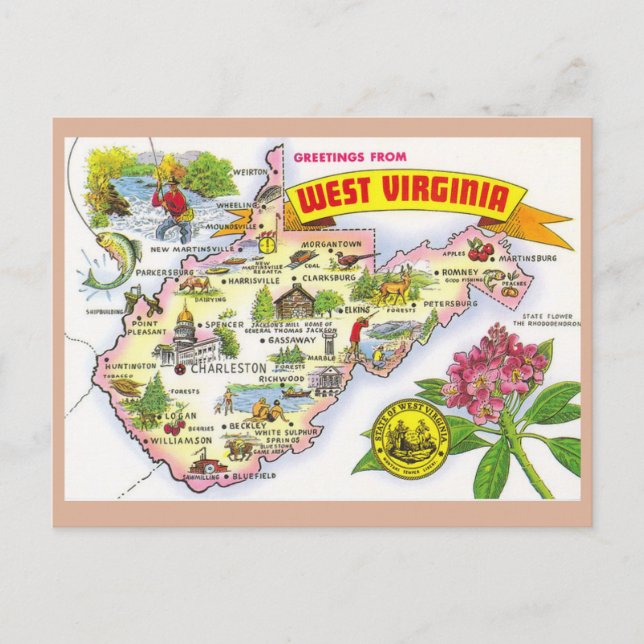 West Virginia State Map Postcard (Front)