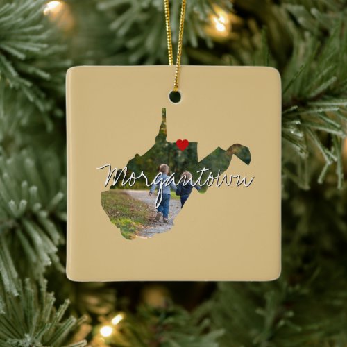 West Virginia State Photo insert and town name Ceramic Ornament