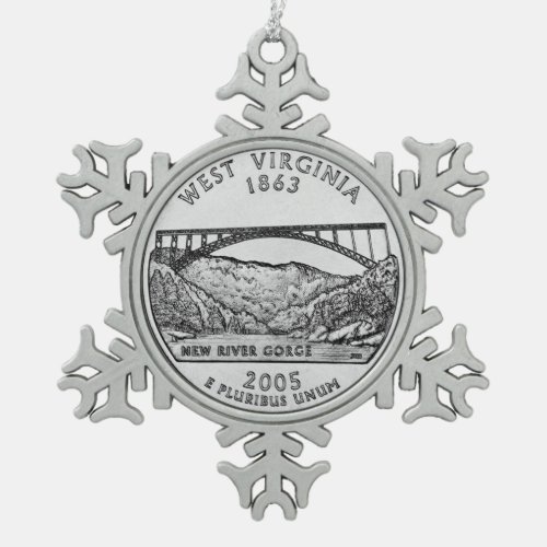 West Virginia State Quarter Snowflake Pewter Christmas Ornament