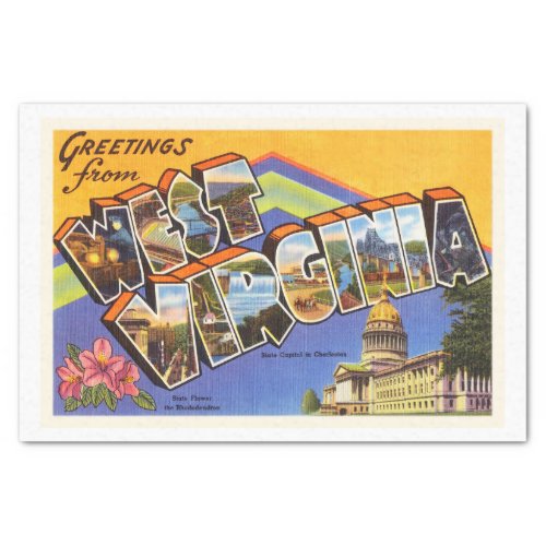 West Virginia State WV Old Vintage Travel Postcard Tissue Paper