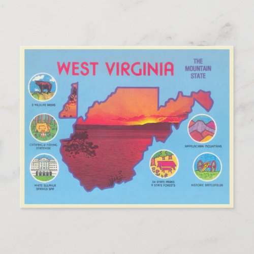 West Virginia The Mountain State Vintage Postcard