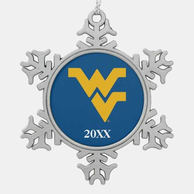 West Virginia University Snowflake Pewter Christmas Ornament (Front)