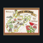 West Virginia Vintage Illustrated Postcard<br><div class="desc">Avery old,  vintage postcard map of  West Virginia.</div>