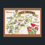 West Virginia Vintage Illustrated Postcard<br><div class="desc">Avery old,  vintage postcard map of  West Virginia.</div>
