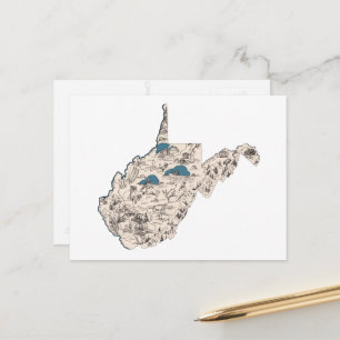 West Virginia Vintage Picture Map Antique Chart Postcard