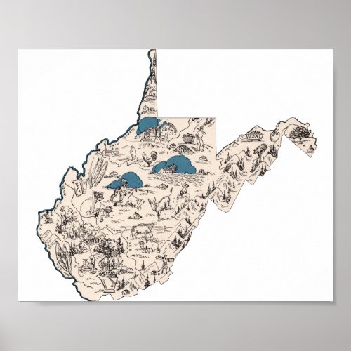 West Virginia Vintage Picture Map Poster