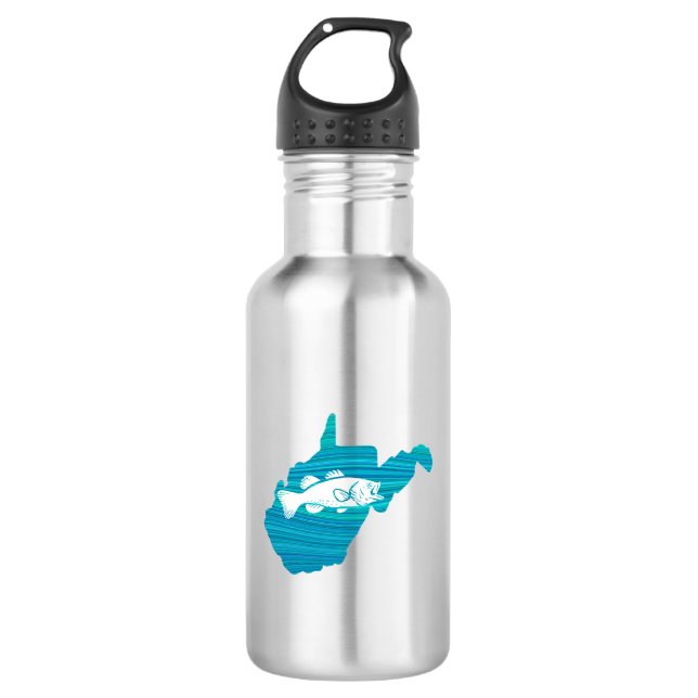 West Virginia Wave Fishing Stainless Steel Water Bottle (Front)