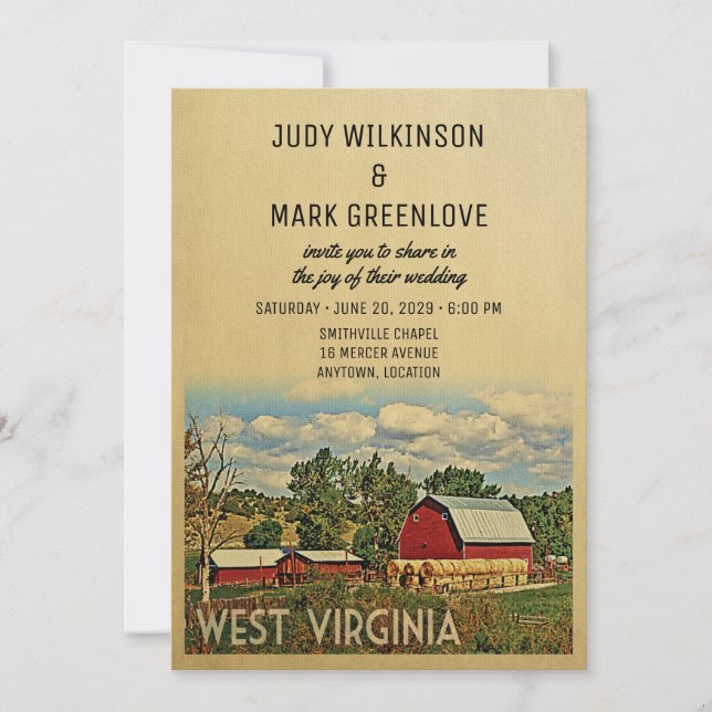 West Virginia Wedding Invitation Farm Barn Rustic (Front)