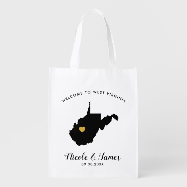 West Virginia Wedding Welcome Bag Black, Gold Tote (Front)