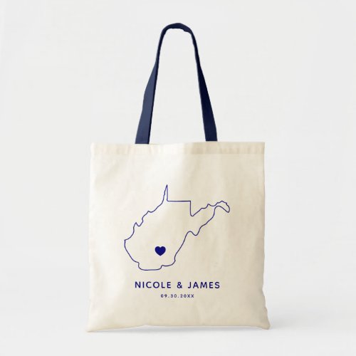 West Virginia Wedding Welcome Bag Map Tote Navy