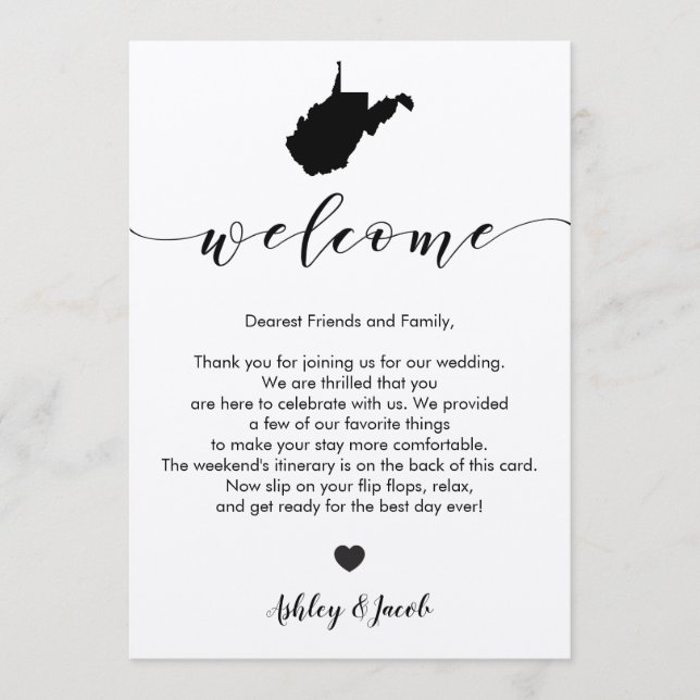West Virginia Wedding Welcome Letter & Itinerary Program (Front)
