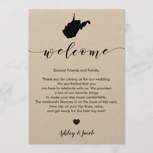 West Virginia Wedding Welcome Letter  Itinerary Program