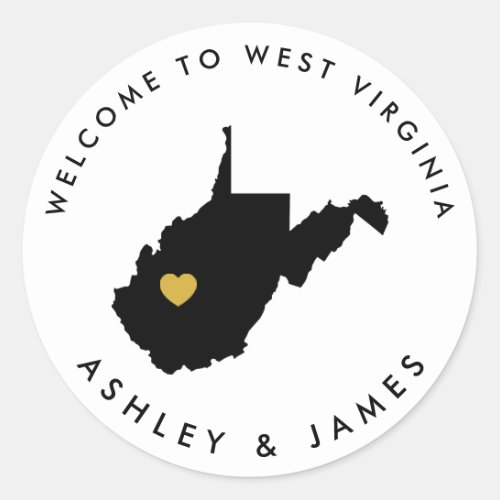West Virginia Wedding Welcome Sticker Tag Gold