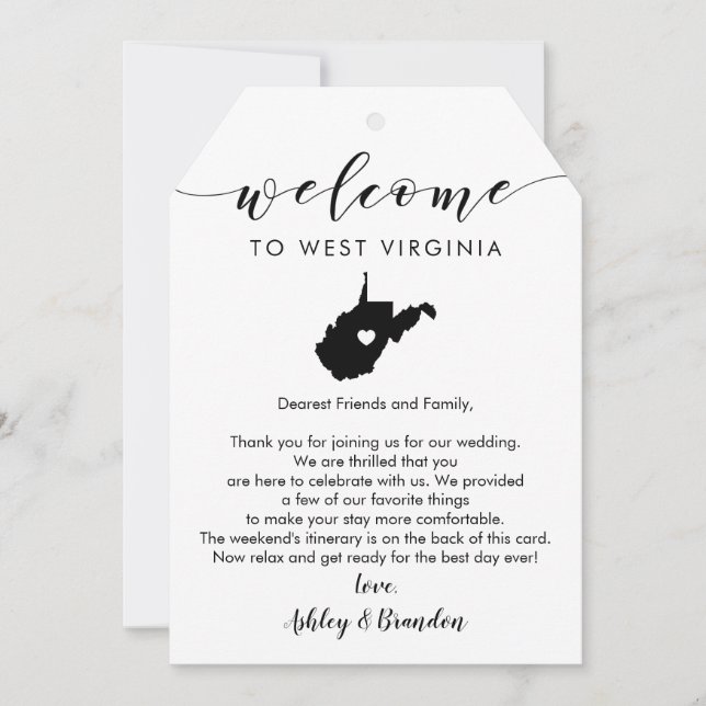 West Virginia Wedding Welcome Tag, Itinerary (Front)