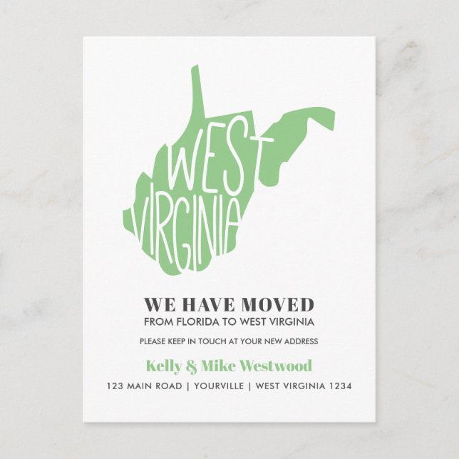WEST VIRGINIA  We've moved New address New Home    Postcard (Front)