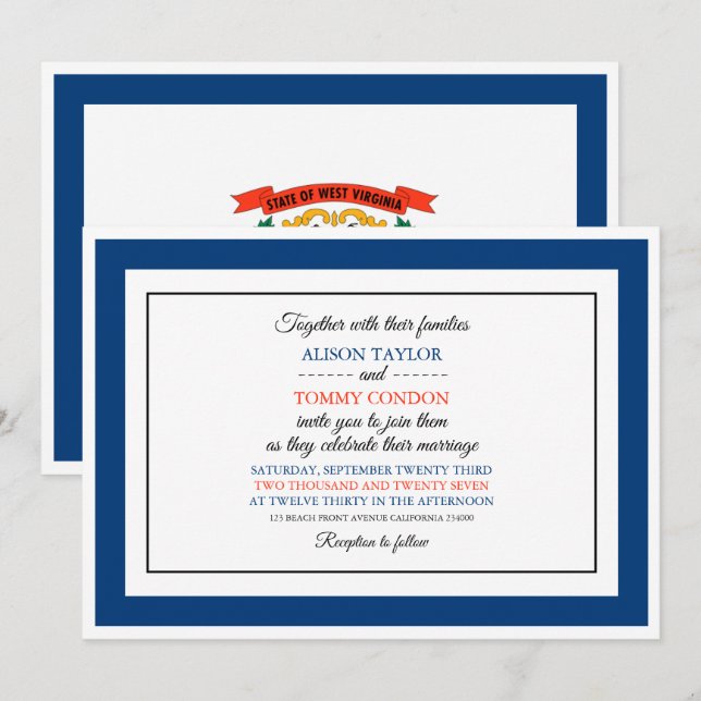 West Virginian Flag, Flag of West Virginia Wedding Invitation (Front/Back)