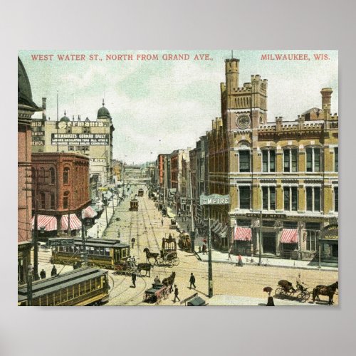 West Water St Milwaukee Wisconsin 1908 Vintage Poster