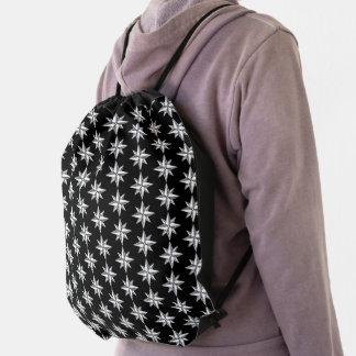 West Wind Postcards White Logo Compass Pattern Drawstring Bag