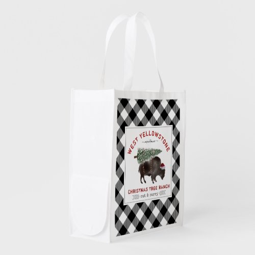 West Yellowstone Christmas Tree Ranch Plaid Grocery Bag