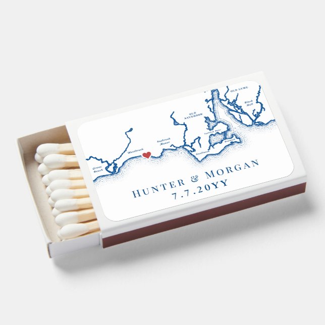 Westbrook Connecticut Navy Blue Elegant Wedding Matchboxes (Front Open)
