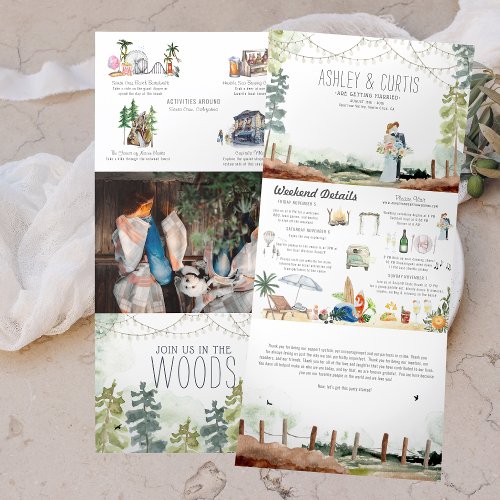 Westcoast Forest Beach  Illustrated Wedding Tri_Fold Invitation