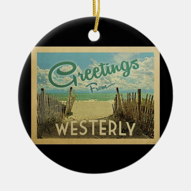 Westerly Beach Vintage Travel Ceramic Ornament (Front)