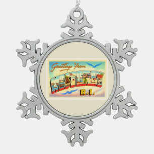 Westerly Rhode Island RI Vintage Travel Souvenir Snowflake Pewter Christmas Ornament